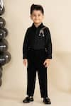 Shop_LITTLE BOYS CLOSET_Black Cotton Satin Embroidery Cutdana Placement Shirt _at_Aza_Fashions