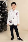 LITTLE BOYS CLOSET_White Suiting Sandwash Polyester Embroidery Resham Car Blazer Set _at_Aza_Fashions