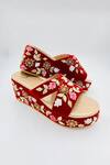 Shop_Rajasthani Stuff_Red Zardozi Kanaka Embroidered Wedges _at_Aza_Fashions