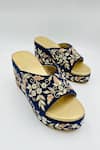 Shop_Rajasthani Stuff_Blue Zardozi Lochana Floral Embroidered Wedges _at_Aza_Fashions