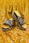 Rajasthani Stuff_Blue Zardozi Lochana Floral Embroidered Wedges _Online_at_Aza_Fashions