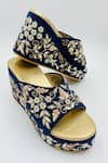 Shop_Rajasthani Stuff_Blue Zardozi Lochana Floral Embroidered Wedges _Online_at_Aza_Fashions