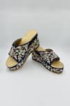 Rajasthani Stuff_Blue Zardozi Lochana Floral Embroidered Wedges _at_Aza_Fashions