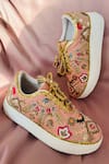 Buy_Rajasthani Stuff_Peach Zardozi Ocelot Floral Embroidered Sneakers _at_Aza_Fashions