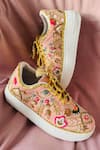 Shop_Rajasthani Stuff_Peach Zardozi Ocelot Floral Embroidered Sneakers _at_Aza_Fashions