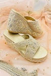 Shop_Rajasthani Stuff_Cream Zardozi Saalah Embroidered Wedges _at_Aza_Fashions