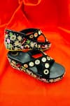 Shop_Rajasthani Stuff_Black Mirror Srishti Embroidered Wedges _at_Aza_Fashions