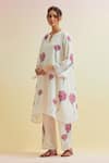 Buy_Upavita_Off White Cotton Block Print Carnations Notched Asymmetric Kurta Pant Set _Online_at_Aza_Fashions