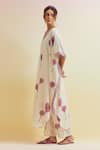 Buy_Upavita_Off White Cotton Block Print Carnations V-neck Asymmetric Kaftan With Pant _Online_at_Aza_Fashions