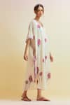 Buy_Upavita_Off White Cotton Block Print Carnations V-neck Asymmetric Kaftan With Pant 