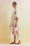 Upavita_Off White Cotton Block Print Carnations V-neck Asymmetric Kaftan With Pant _Online