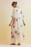 Shop_Upavita_Off White Cotton Block Print Carnations V-neck Asymmetric Kaftan With Pant _at_Aza_Fashions