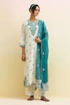 Buy_Upavita_Off White Cotton Embroidered Thread Round Floral Kurta Pant Set _at_Aza_Fashions