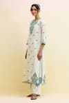 Upavita_Off White Cotton Embroidered Thread Round Floral Kurta Pant Set _at_Aza_Fashions