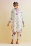 Buy_Upavita_Off White Cotton Embroidered Thread Mandarin Collar Floral Kurta With Pant _at_Aza_Fashions