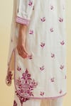 Upavita_Off White Cotton Embroidered Thread Mandarin Collar Floral Kurta With Pant _Online_at_Aza_Fashions