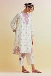 Upavita_Off White Cotton Embroidered Thread Mandarin Collar Floral Kurta With Pant _at_Aza_Fashions