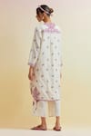 Shop_Upavita_Off White Cotton Embroidered Thread Mandarin Collar Floral Kurta With Pant _at_Aza_Fashions