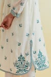 Upavita_Off White Cotton Embroidered Thread Mandarin Collar Floral Vine Kurta With Pant _Online_at_Aza_Fashions