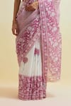 Upavita_Pink Blouse Cotton Embroidered Thread Floral Vine Block Print Saree With _Online_at_Aza_Fashions