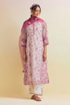 Buy_Upavita_Pink Kurta And Dupatta Cotton Chanderi Print Floral Round Hand Block & Pant Set _at_Aza_Fashions