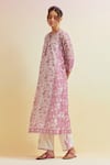 Buy_Upavita_Pink Kurta And Dupatta Cotton Chanderi Print Floral Round Hand Block & Pant Set _Online_at_Aza_Fashions