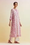 Shop_Upavita_Pink Kurta And Dupatta Cotton Chanderi Print Floral Round Hand Block & Pant Set _Online_at_Aza_Fashions