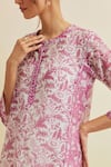 Upavita_Pink Kurta And Dupatta Cotton Chanderi Print Floral Round Hand Block & Pant Set _at_Aza_Fashions