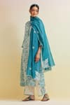 Buy_Upavita_Blue Kurta And Dupatta Cotton Chanderi Print Hand Block Kalidar & Pant Set _at_Aza_Fashions