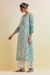 Upavita_Blue Kurta And Dupatta Cotton Chanderi Print Hand Block Kalidar & Pant Set _Online_at_Aza_Fashions