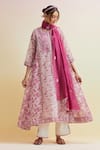 Buy_Upavita_Pink Kurta And Dupatta Cotton Chanderi Print Hand Block A-line & Pant Set _at_Aza_Fashions