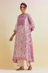 Buy_Upavita_Pink Kurta And Dupatta Cotton Chanderi Print Hand Block A-line & Pant Set _Online_at_Aza_Fashions