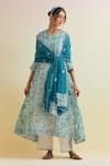 Buy_Upavita_Blue Kurta And Dupatta Cotton Chanderi Print Hand Block A-line & Pant Set _at_Aza_Fashions