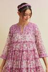 Upavita_Pink Kurta And Dupatta Cotton Chanderi Print Hand Block Tiered & Pant Set _at_Aza_Fashions