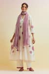 Buy_Upavita_Off White Cotton Print Carnation Flower Notched Gathered Kurta And Pant Set _at_Aza_Fashions