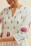 Buy_Upavita_Off White Cotton Print Carnation Flower Notched Gathered Kurta And Pant Set _Online_at_Aza_Fashions