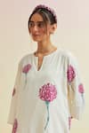 Upavita_Off White Cotton Print Carnation Flower Notched Straight Kurta And Pant Set _at_Aza_Fashions