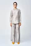 Buy_Shahin Mannan_Grey Silk, Chanderi Beads, Embroidery Leaves Asymmetric Shirt With Pant _at_Aza_Fashions