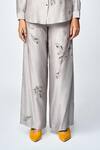 Shahin Mannan_Grey Silk, Chanderi Beads, Embroidery Leaves Flared Pant _Online_at_Aza_Fashions