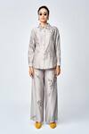 Buy_Shahin Mannan_Grey Silk, Chanderi Beads, Embroidery Leaves Flared Pant _Online_at_Aza_Fashions