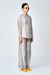 Shop_Shahin Mannan_Grey Silk, Chanderi Beads, Embroidery Leaves Flared Pant _Online_at_Aza_Fashions
