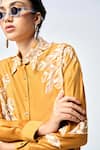 Buy_Shahin Mannan_Yellow Silk Chanderi Hand Embroidered Thread Leaf Asymmetric Shirt With Pant 