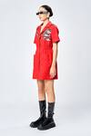 Shahin Mannan_Red Poplin Beads, Embroidery Collared Fish Shirt Dress _Online_at_Aza_Fashions