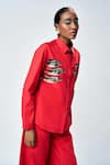 Shahin Mannan_Red Poplin Embroidery Collared Fish Shirt With Pant _at_Aza_Fashions