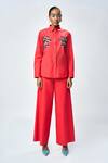 Shahin Mannan_Red Poplin Embroidery, Beads Collared Fish Shirt _Online_at_Aza_Fashions