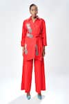 Shahin Mannan_Red Cotton, Poplin Beads, Embroidery Collared Pineapple Shirt With Pant _Online_at_Aza_Fashions