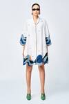 Buy_Shahin Mannan_Grey Double Crepe Embroidered Applique Shawl Collar Wave And Boat Work Dress _at_Aza_Fashions