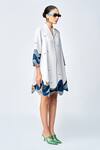 Buy_Shahin Mannan_Grey Double Crepe Embroidered Applique Shawl Collar Wave And Boat Work Dress _Online_at_Aza_Fashions
