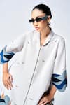 Shop_Shahin Mannan_Grey Double Crepe Embroidered Applique Shawl Collar Wave And Boat Work Dress _Online_at_Aza_Fashions