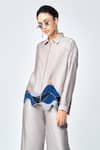 Buy_Shahin Mannan_Grey Silk, Chanderi Applique Collared Wave And Boat Work Shirt _at_Aza_Fashions